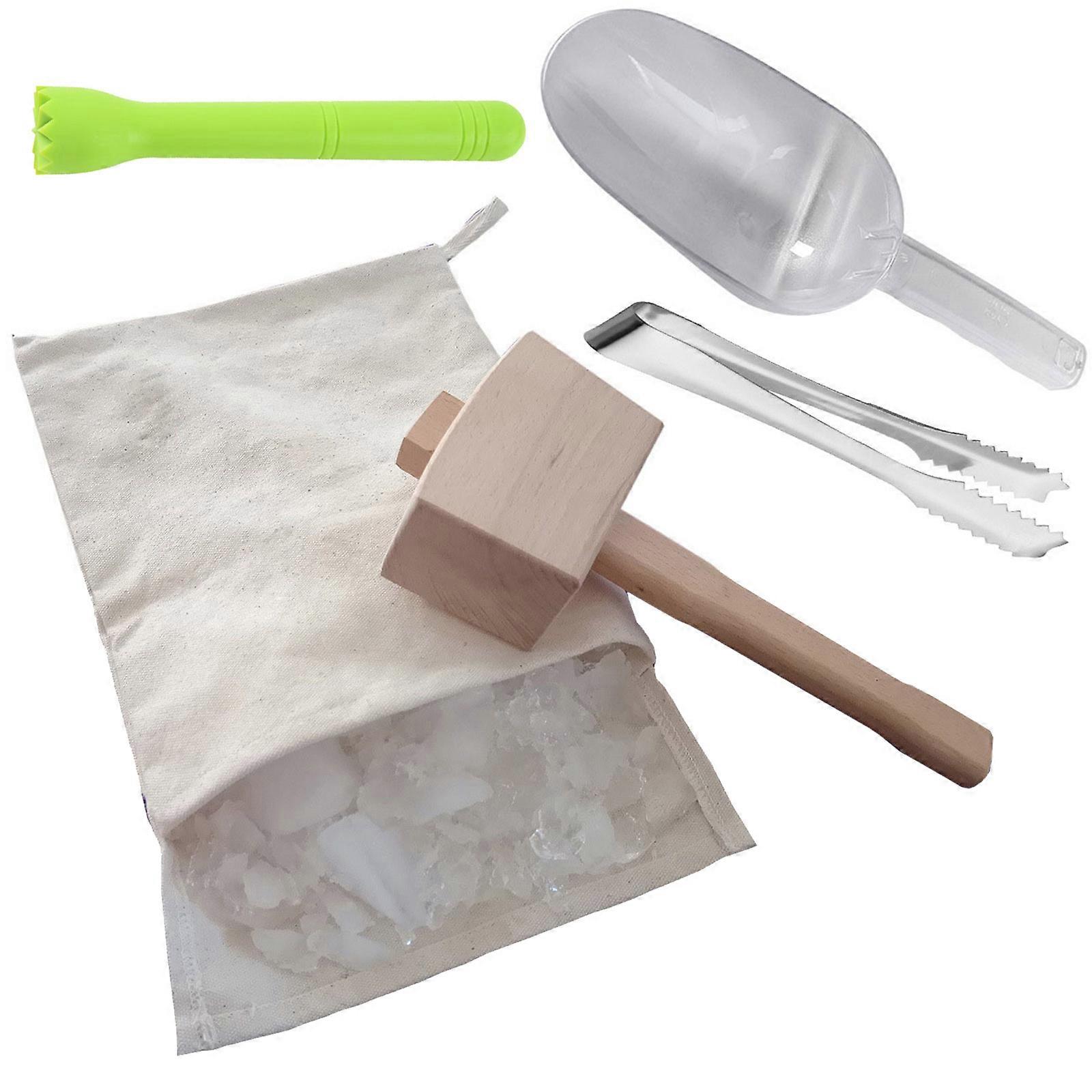 Sacs de glace durables et maillet de glace Muddler Bar Tool Set Sacs de glace pilée en toile réutilisables pour la cuisine de bar de fête à la maison