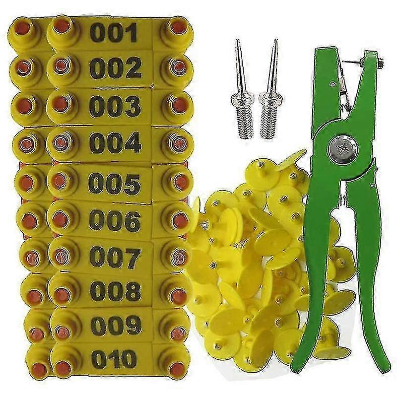 Ear Tag Pliers Ear Tag sheep Marker Applicator 001-200 Ear Tags for Goat Identification Kit Ear Tagger - yellow Edition A