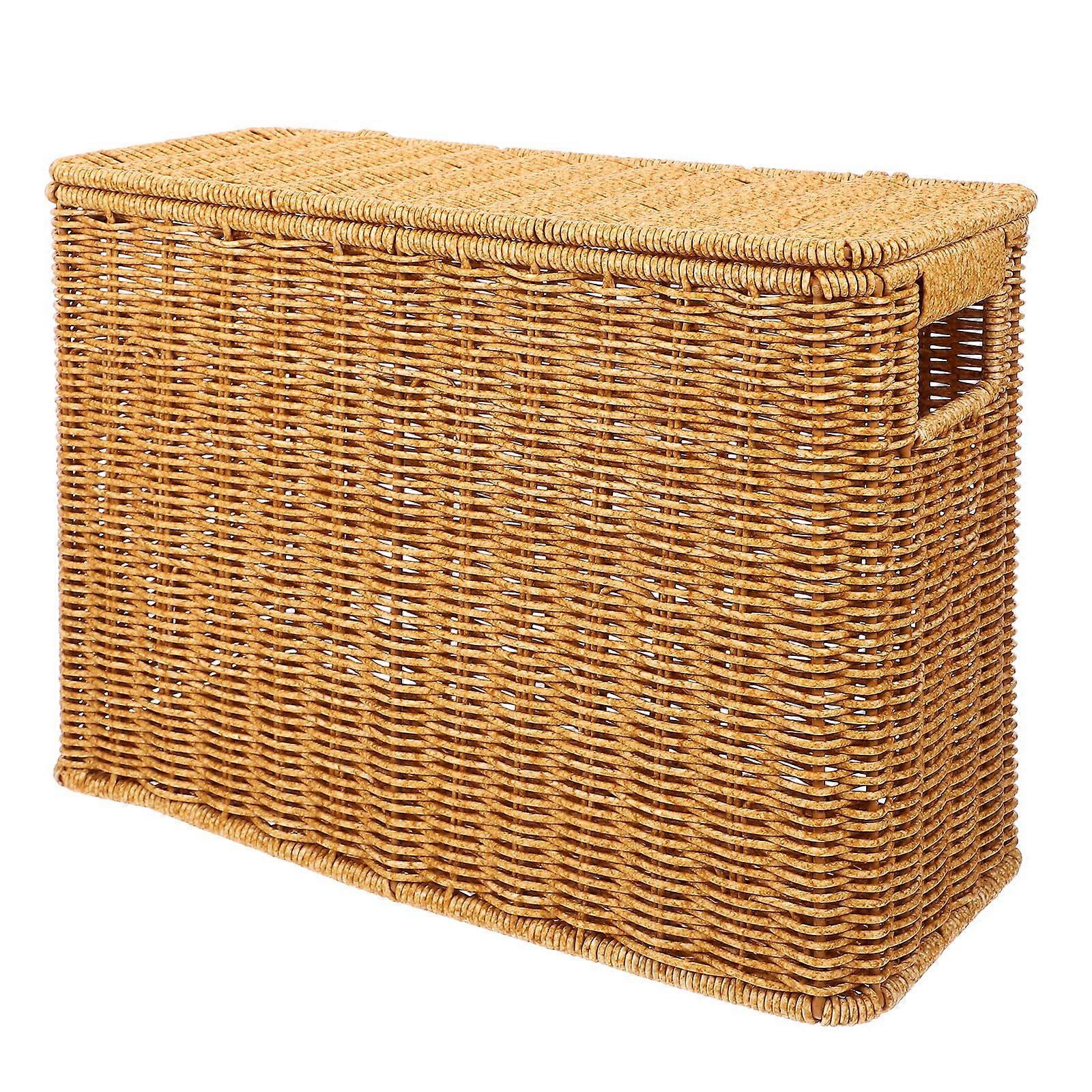 Hand Woven Magazine Basket with Lid and Handle, Willow Rack for Vinyl Records, Albums, Books, Blankets, File Holder and Towel Rack See Image