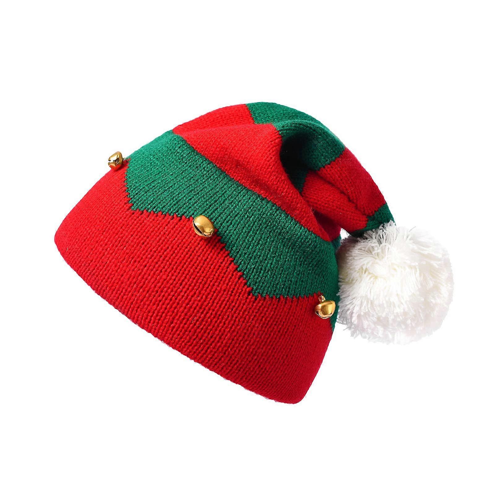 Christmas Elf-Hats Knitted Beanies for Men and Women - Warm Santa Hat with Pompom for Holiday Festivities