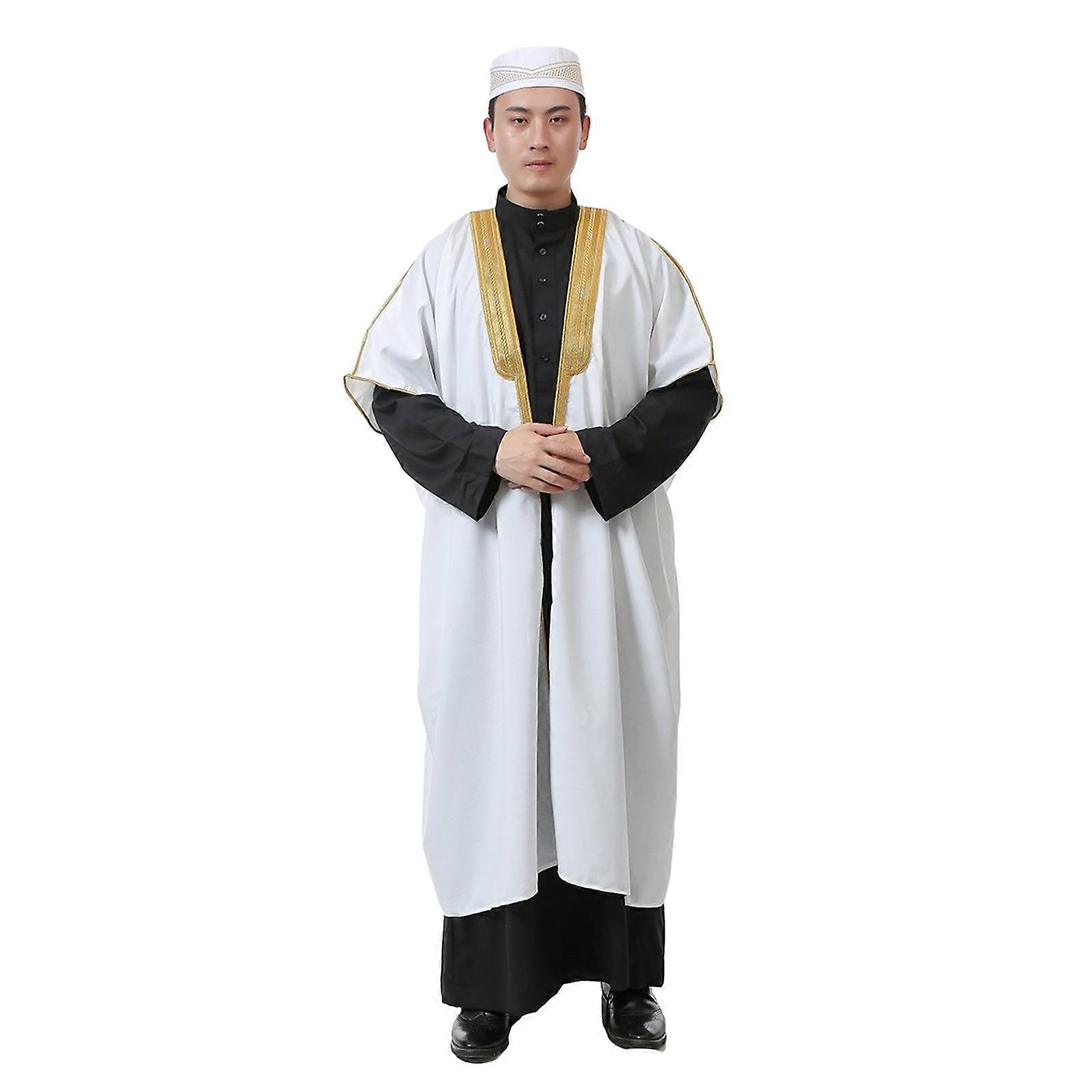 Männer Kaftan Robe Strickjacke Muslime Junggesellenabschied Uniform Muslime Kaftan Casual Thobe Robe, Herren Muslime Kleidung Weiß