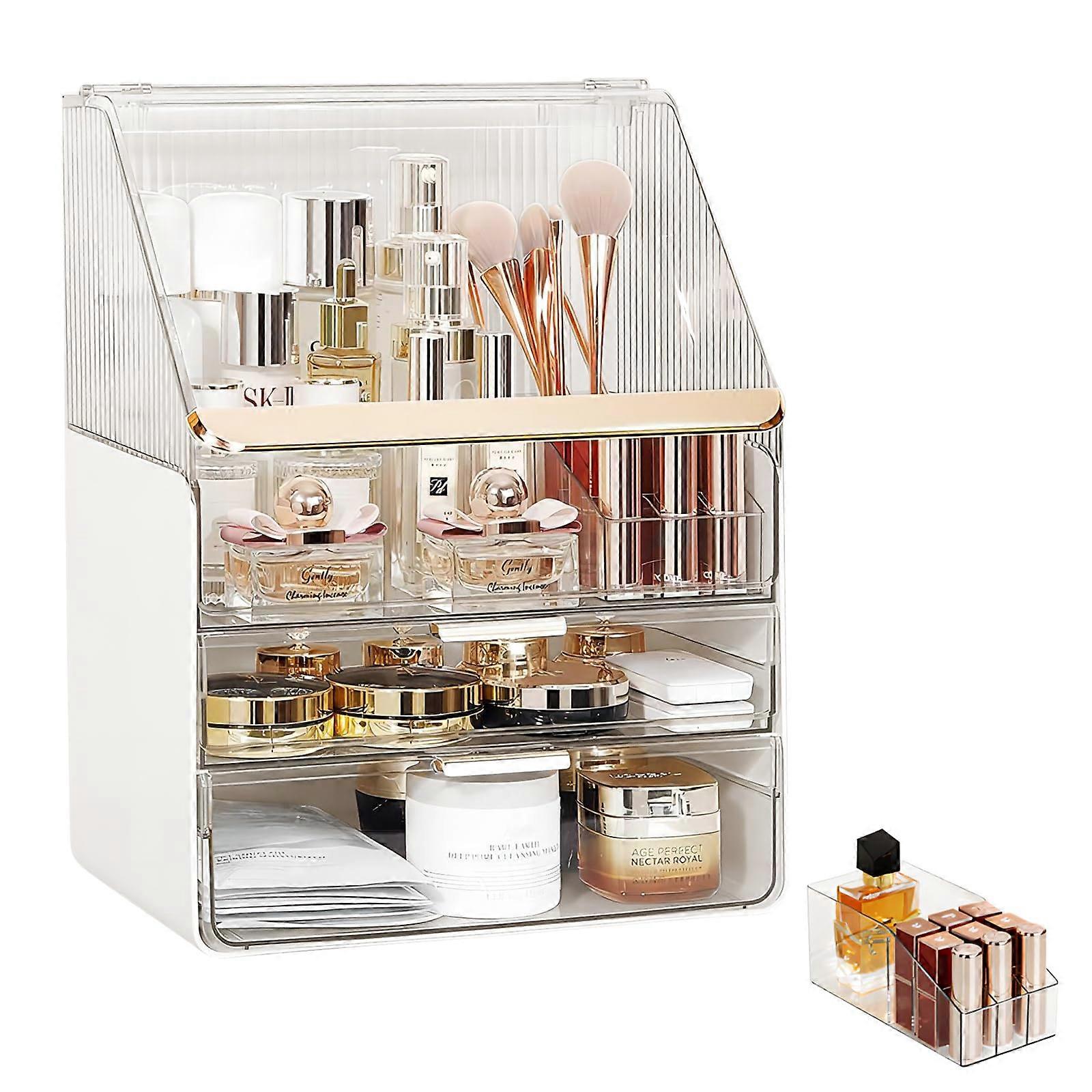 Dustproof MultiLayer Makeup Brush holder Organizer Clear Large Capacity Desktop Storage Box With Drawer