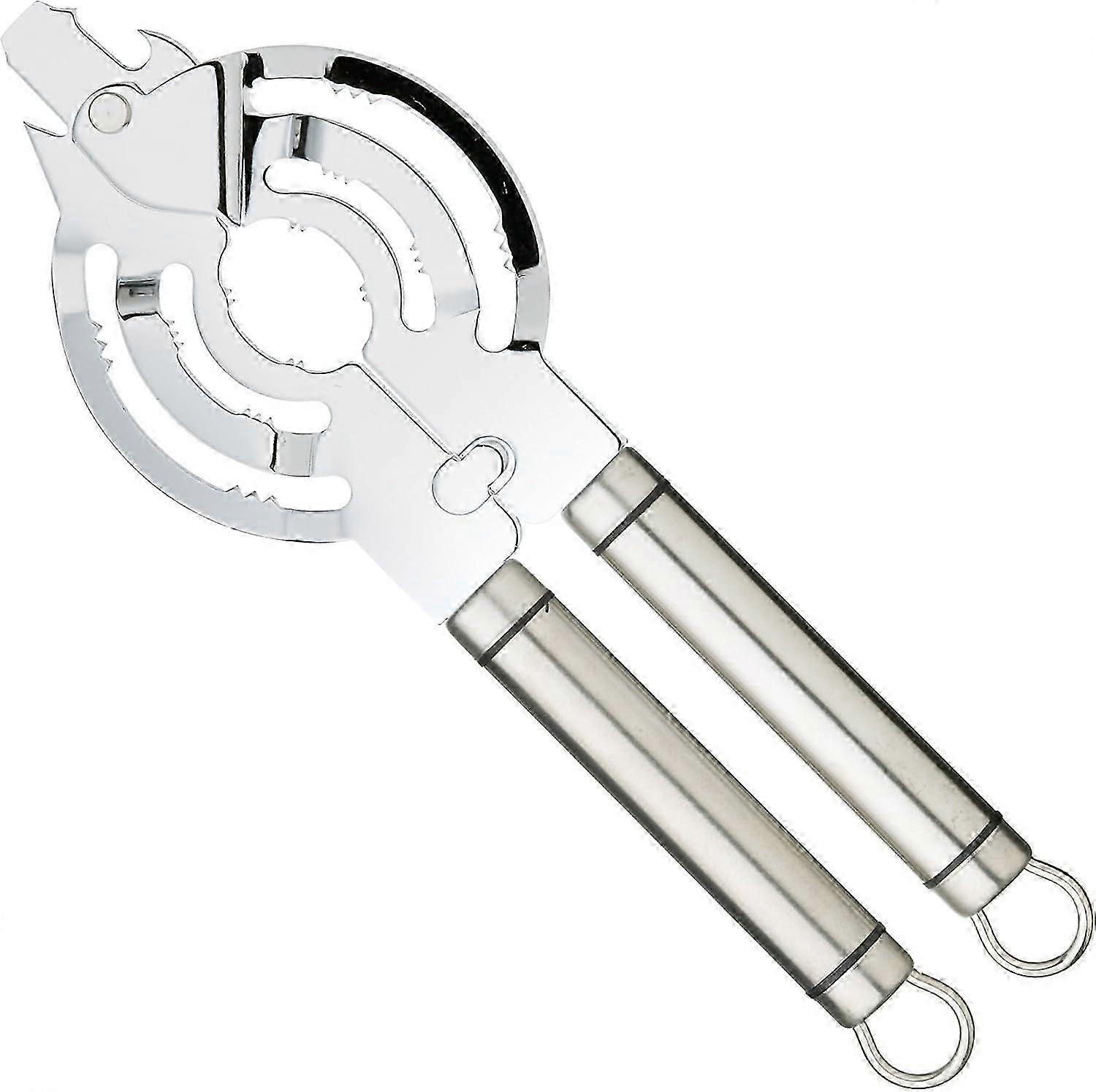 リングプーラー付きプロフェッショナルジャー&ボトルオープナー・栓抜き ステンレススチール、ほとんどの蓋とスクリュートップに適合、シルバー