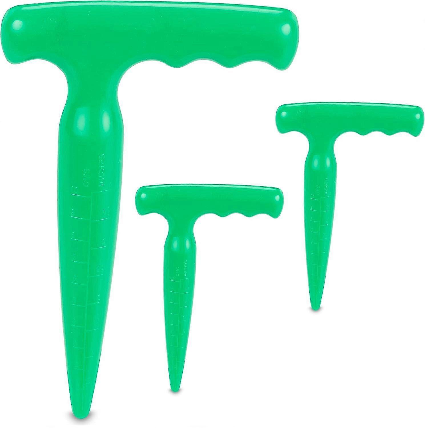 Planter in Set of 3, Plastic, with Scale, Practical T-Handle, Garden Tool, Planting Cane, Green