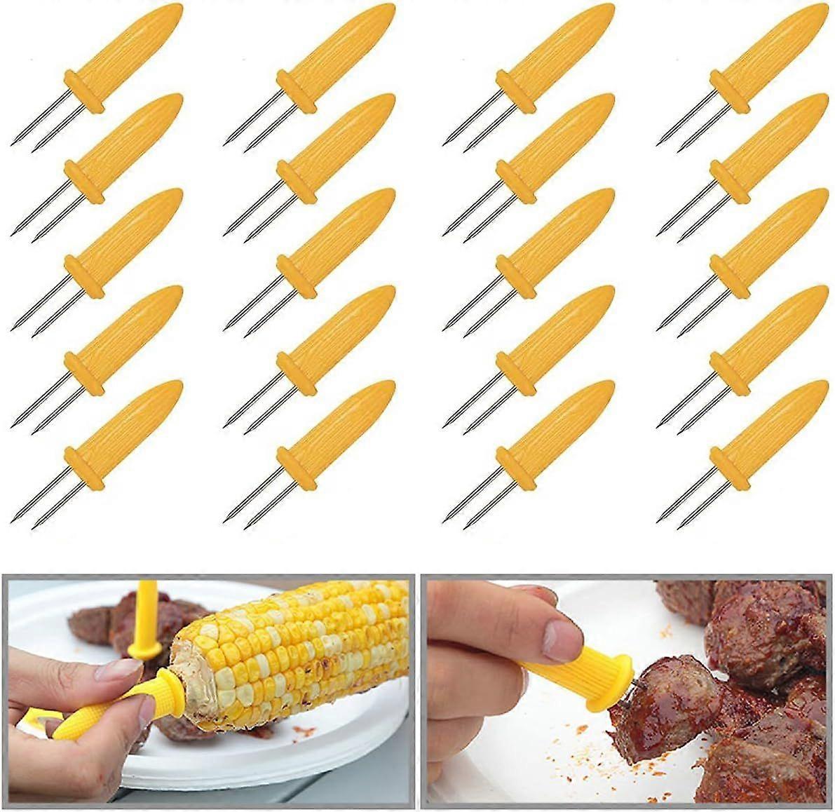 Corn Skewers, 20PCS BBQ Corn Cob Skewers Corn Cob Skewers Yellow Multi-Function Stainless Steel Corn Skewers for Corn Fruit Meat Barbecue