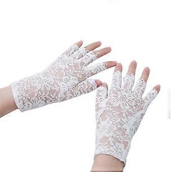 Sexy and Fashionable Short Lace Fingerless Gloves Mittens Wedding Party Decoration Fancydress Clothing Accessory Half Finger Sunscreen Protection (Whi
