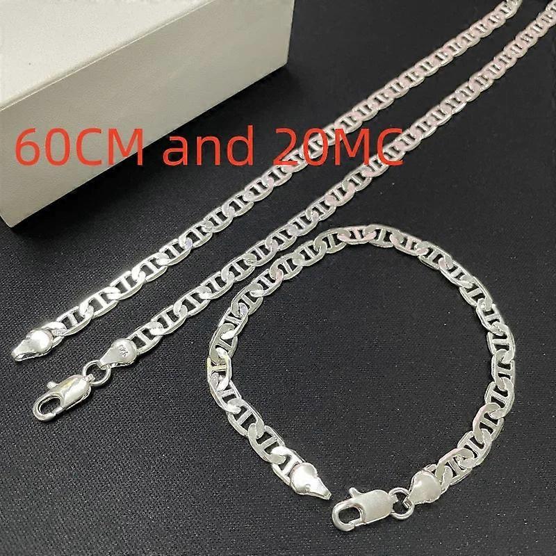 925 Sterling Silver 6mm Mens Necklace Bracelet Set