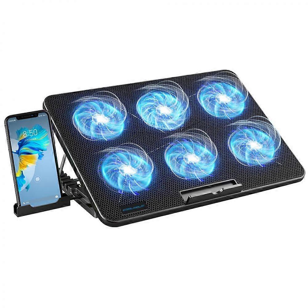 Laptop Cooling Pad Compatible with 15.6 to 17.3 Inch Laptops with 6 Silent Fans and 7 Adjustable Height Wind Speeds Includes Mobile Phone Holder