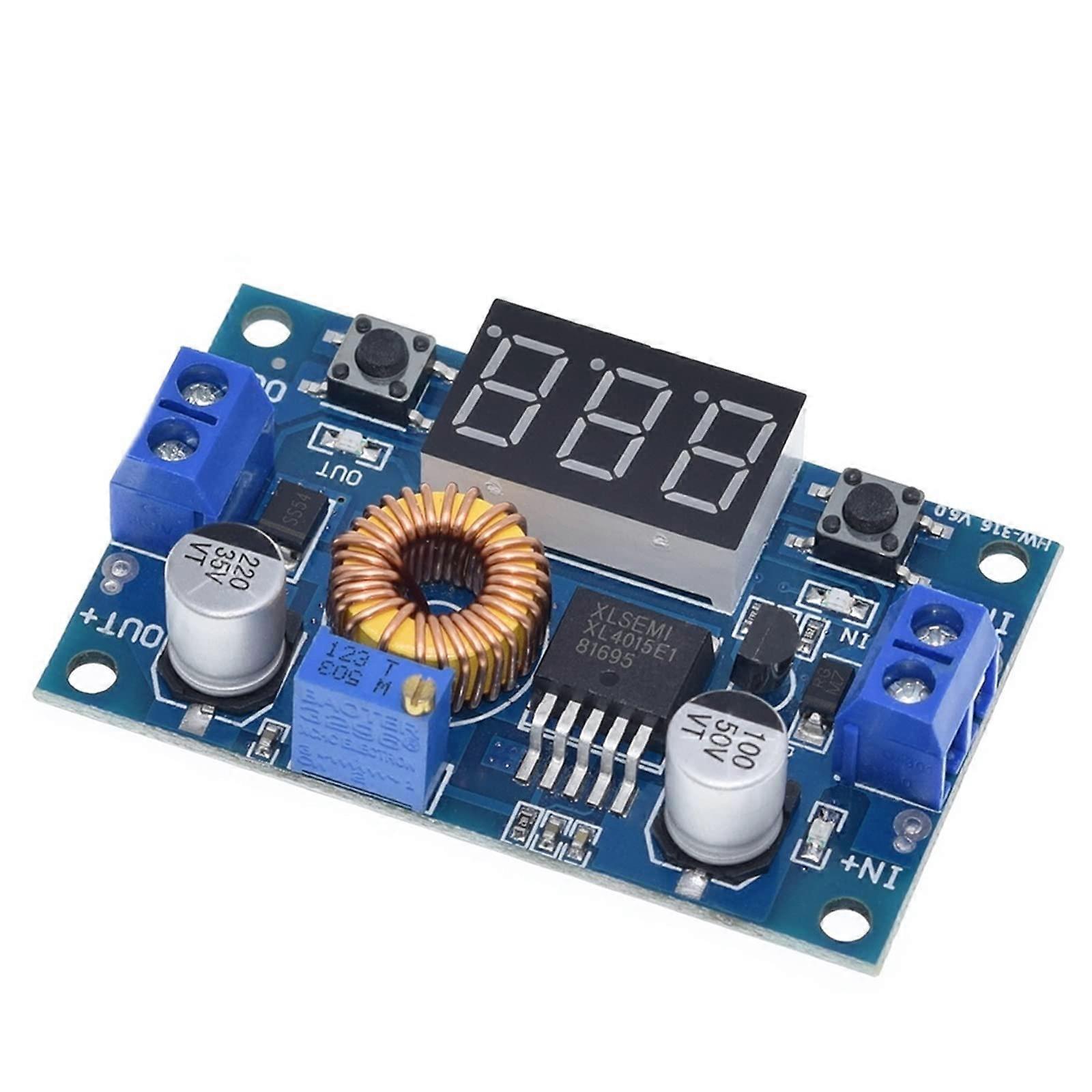 XL4015 Step-Down Buck Converter Module 5A 75W Adjustable DC-DC Charger with Red Voltmeter for LED Driving 1 Piece