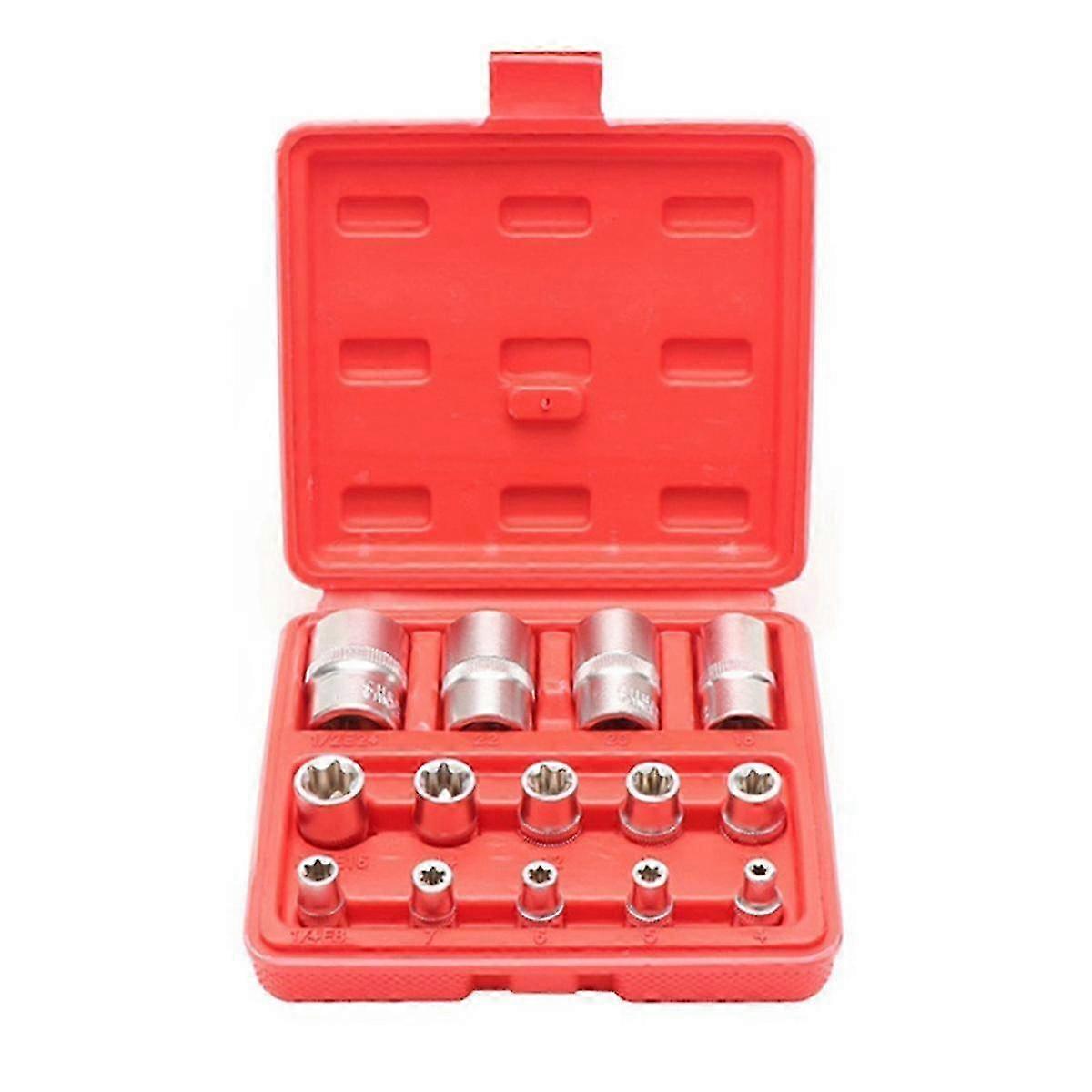 14Pcs E-Type & Hex Socket Sleeve Set with Blow-Molded Case for Automotive Maintenance