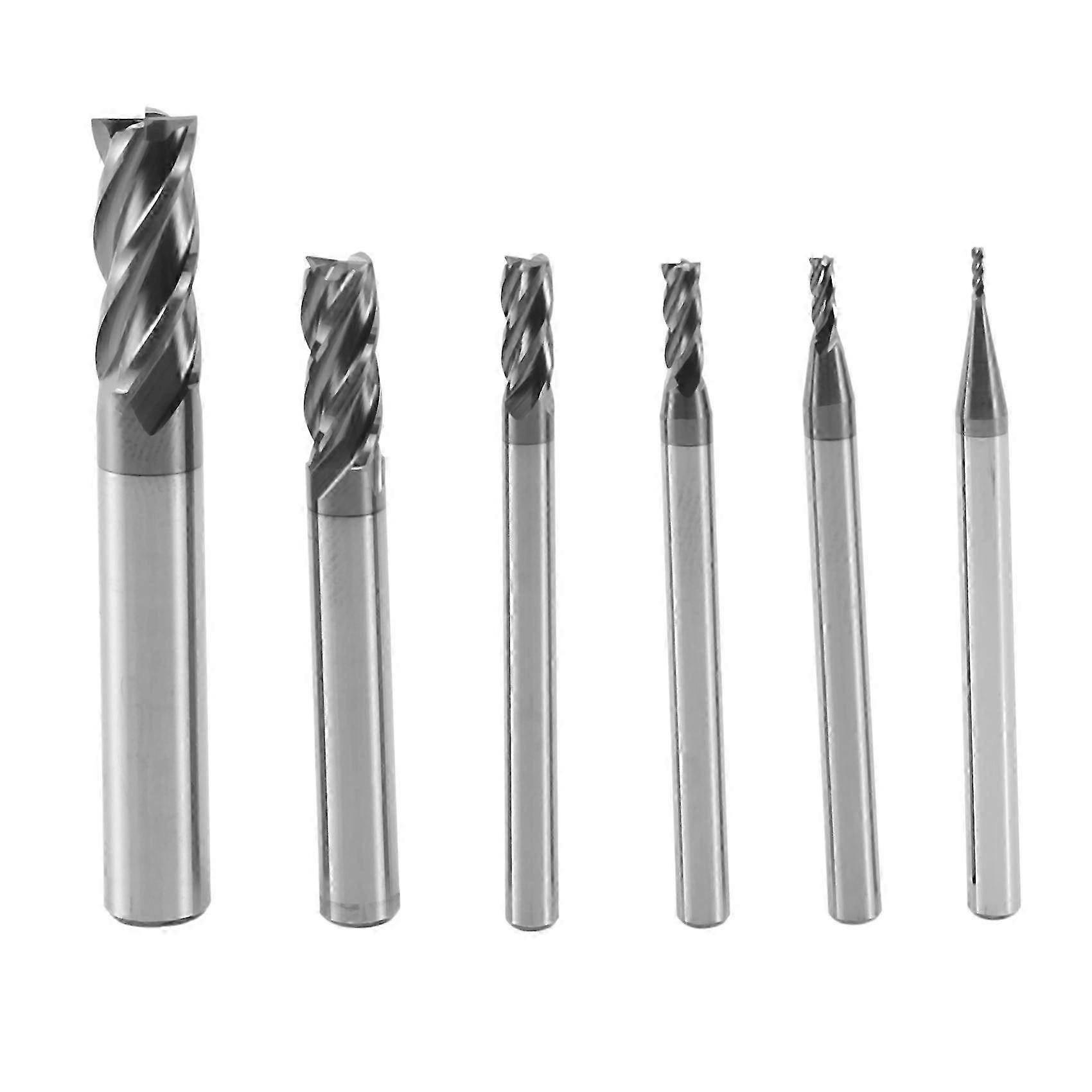 6Pcs 4 End Mills Set for Steels Square CNC Carbide Milling Cutter Spiral Router Bits Dia(1 2 3 4 6