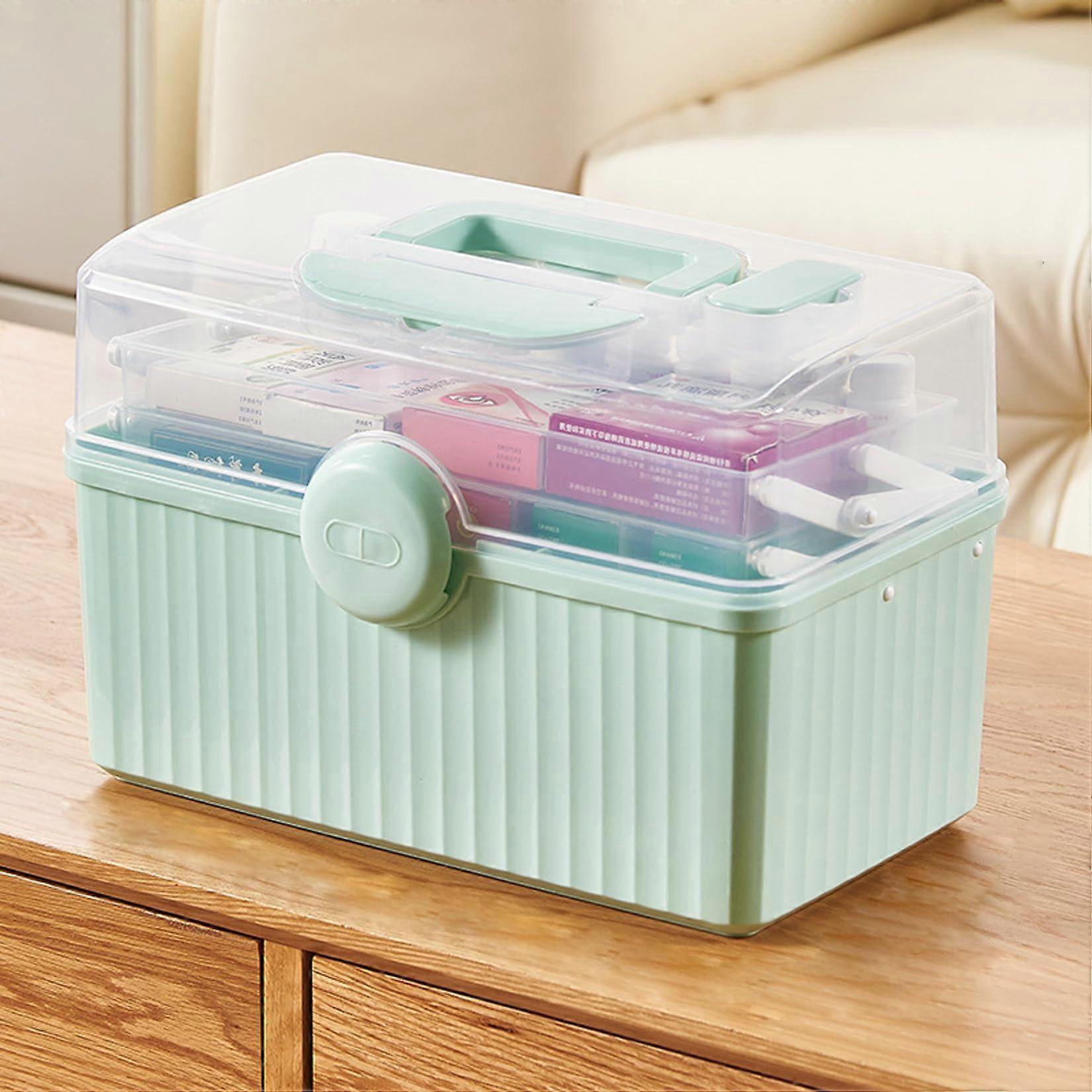 Empty Family First Box Aid Plastic Storage Medicine Container 3 Layers (GreenClear)