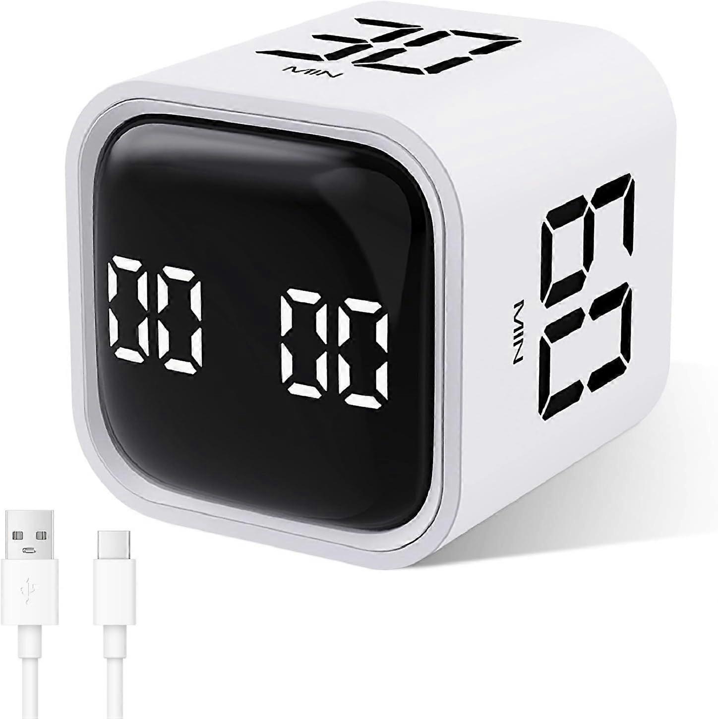 Cube Time Timer, Pomodoro Rotating Timer, 5/10/30/60 Minutes and Digital Timer, Kids Learning Timer with Vibration, Adjustable Sound Timer for Kitche