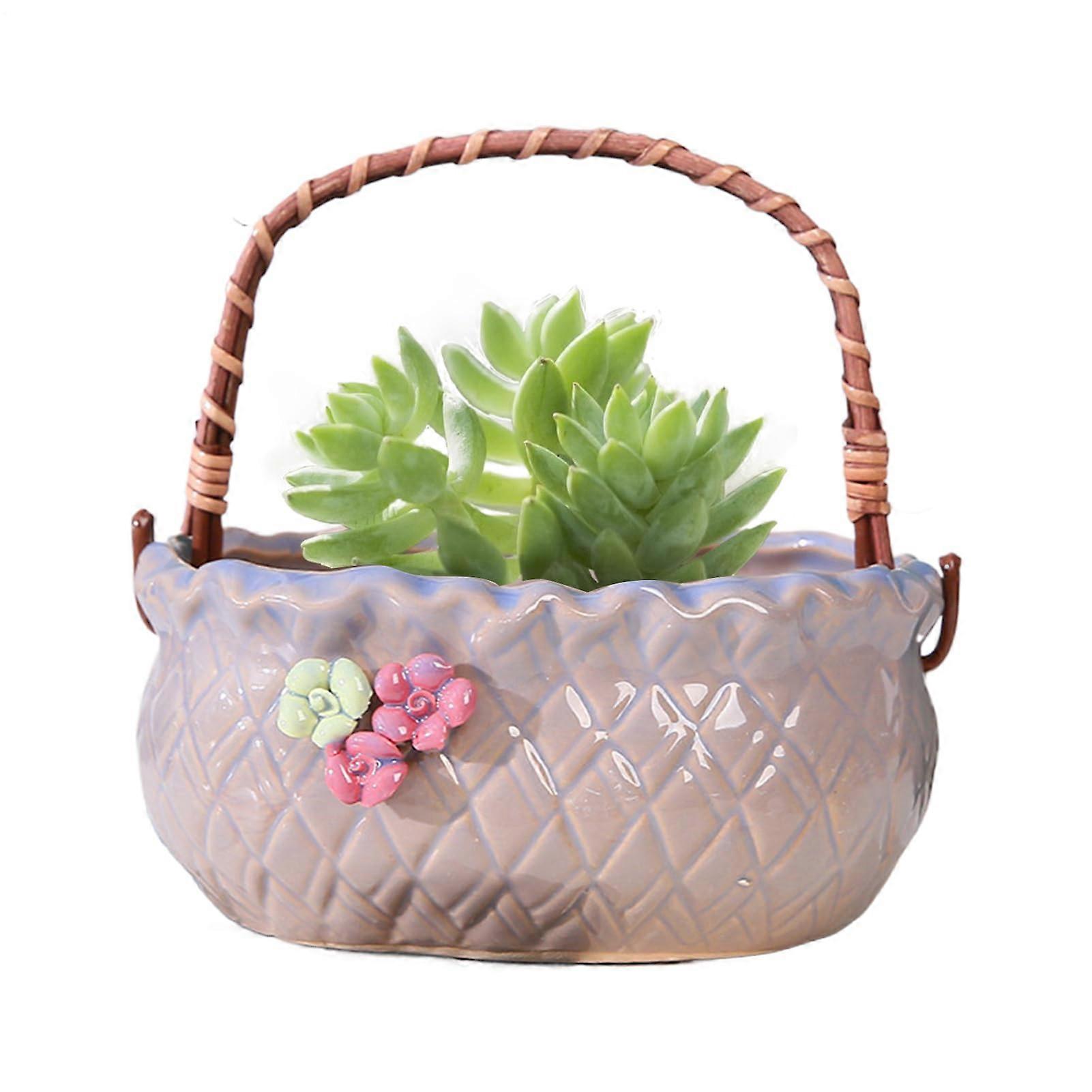 Ceramic Planter with Handles, Modern Decorative Indoor Succulent Pot, Multifunctional Bonsai Container for Garden and Terrace