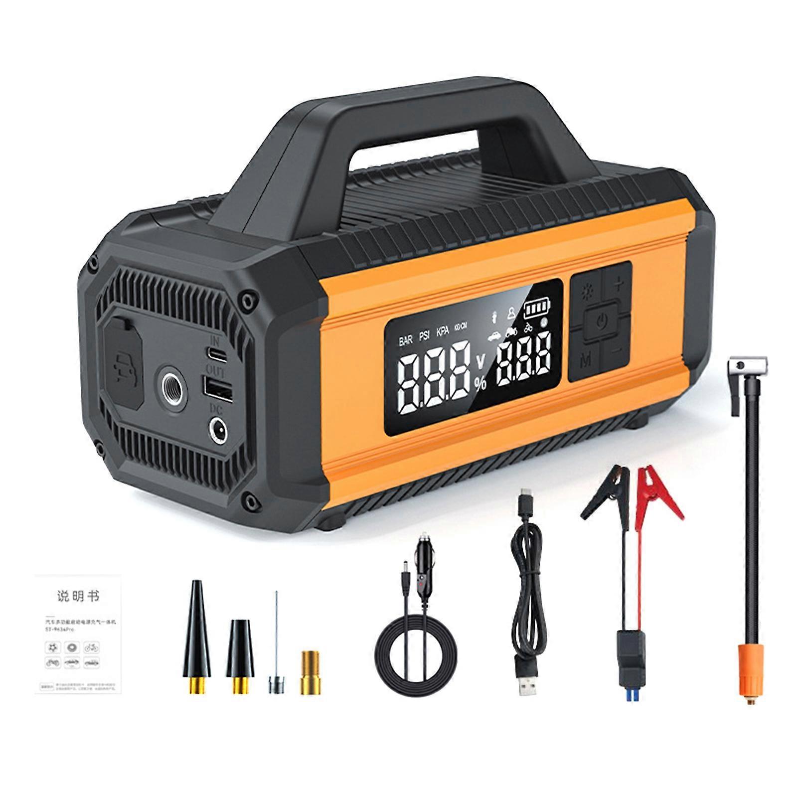 Portable Car Jump Starter with Air Compressor 150PSI Portable Air Pump for Car Tires with 10000mAh Battery Tire Inflator with Large Digital Screen LE