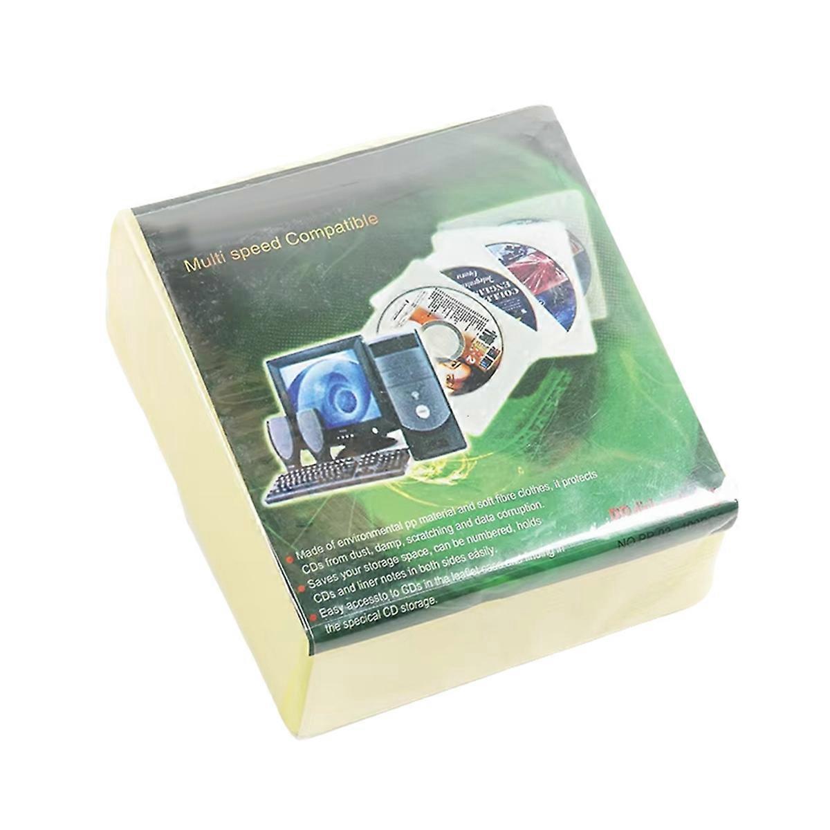 100 Pcs Dual-Sided CD/DVD Collection Set Scratch- Dust-Proof Storage Colorful CD Slot Bag Yellow