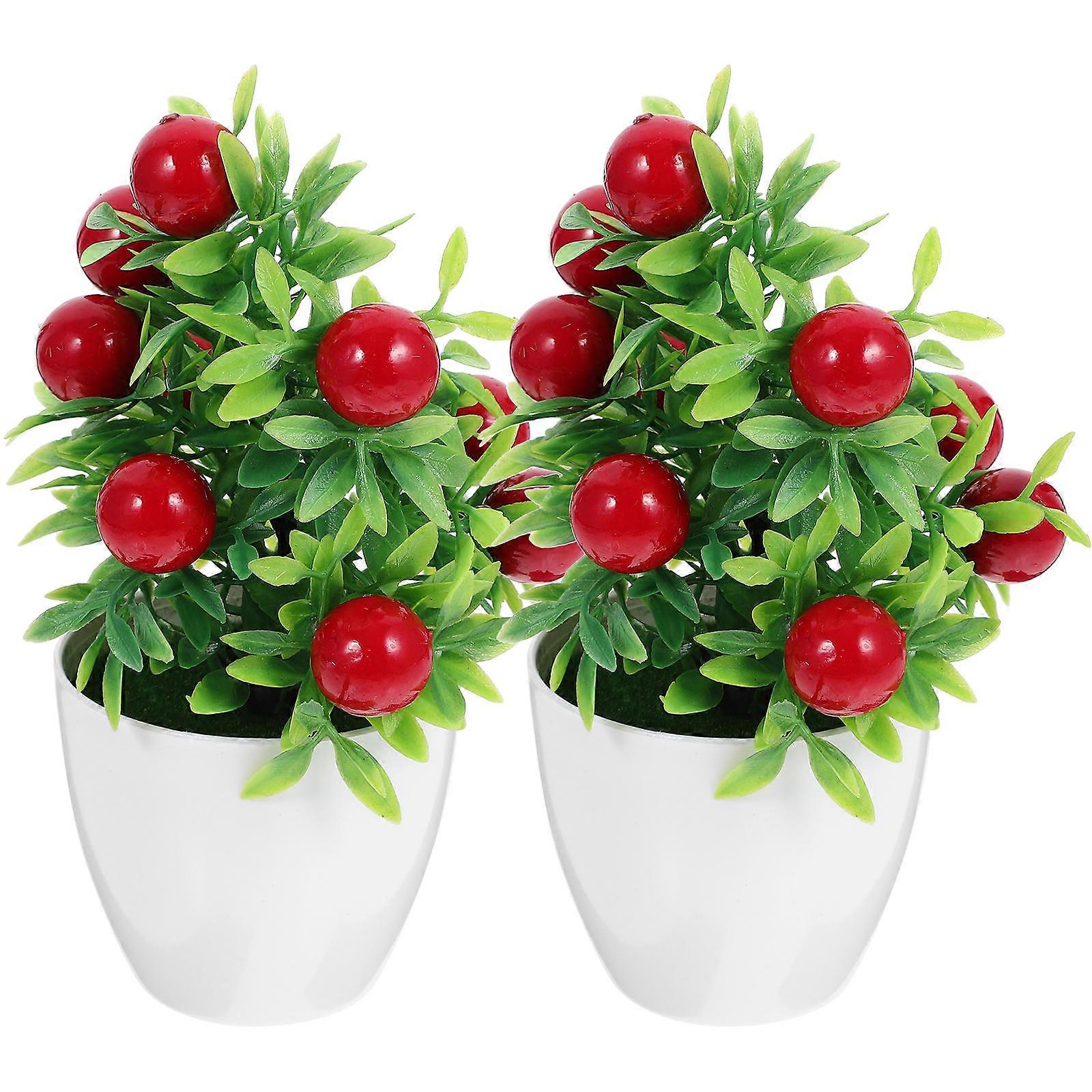 2pcs Mini Artificial Fruit Tree Bonsai Lifelike Potted Decoration for Home Office Photography Easy Care Faux Display Compact Design for Small Spaces
