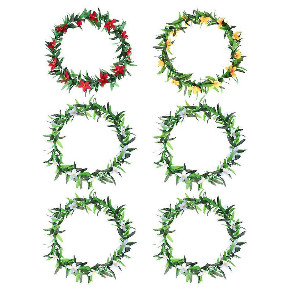 Hawaiian Plumeria Lei Tropical Luau Party Decorations Artificial Silk Floral Wreath 6Pack