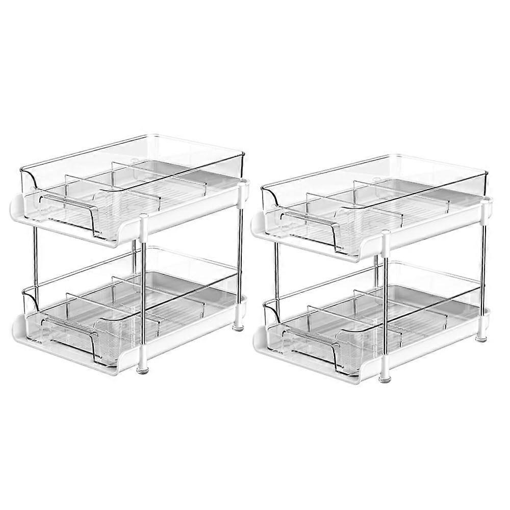 2 Pack Under Sink Organizer, 2 Tier Expandable Storage Unit, White