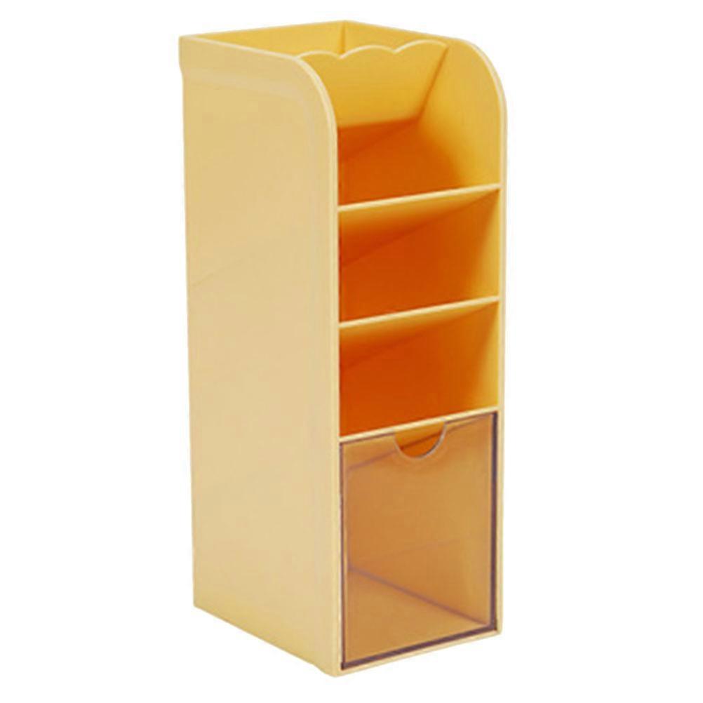 Office Stationery Inclined Pen Holder Plastic Makeup Brush Bucket Yellow Storage Container for Desk Organization 1Pack