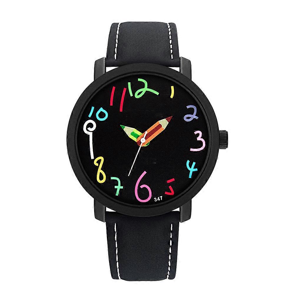 Fashion Printed Wristwatch for Kids Waterproof Quartz Watch Black Dial and Band Unisex Christmas present 1Pack