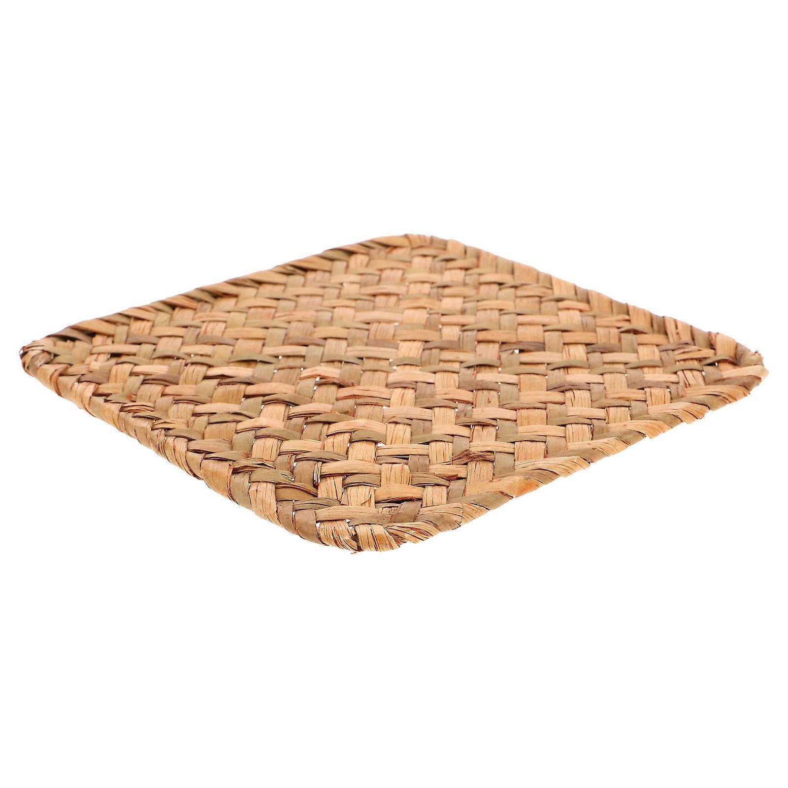 Rattan Round Placemats Seagrass Placemat 14x14 Cm Heat Resistant Non-Slip Protective Square Retro Home Style for Dining Room Kitchen Supplies 1Pcs