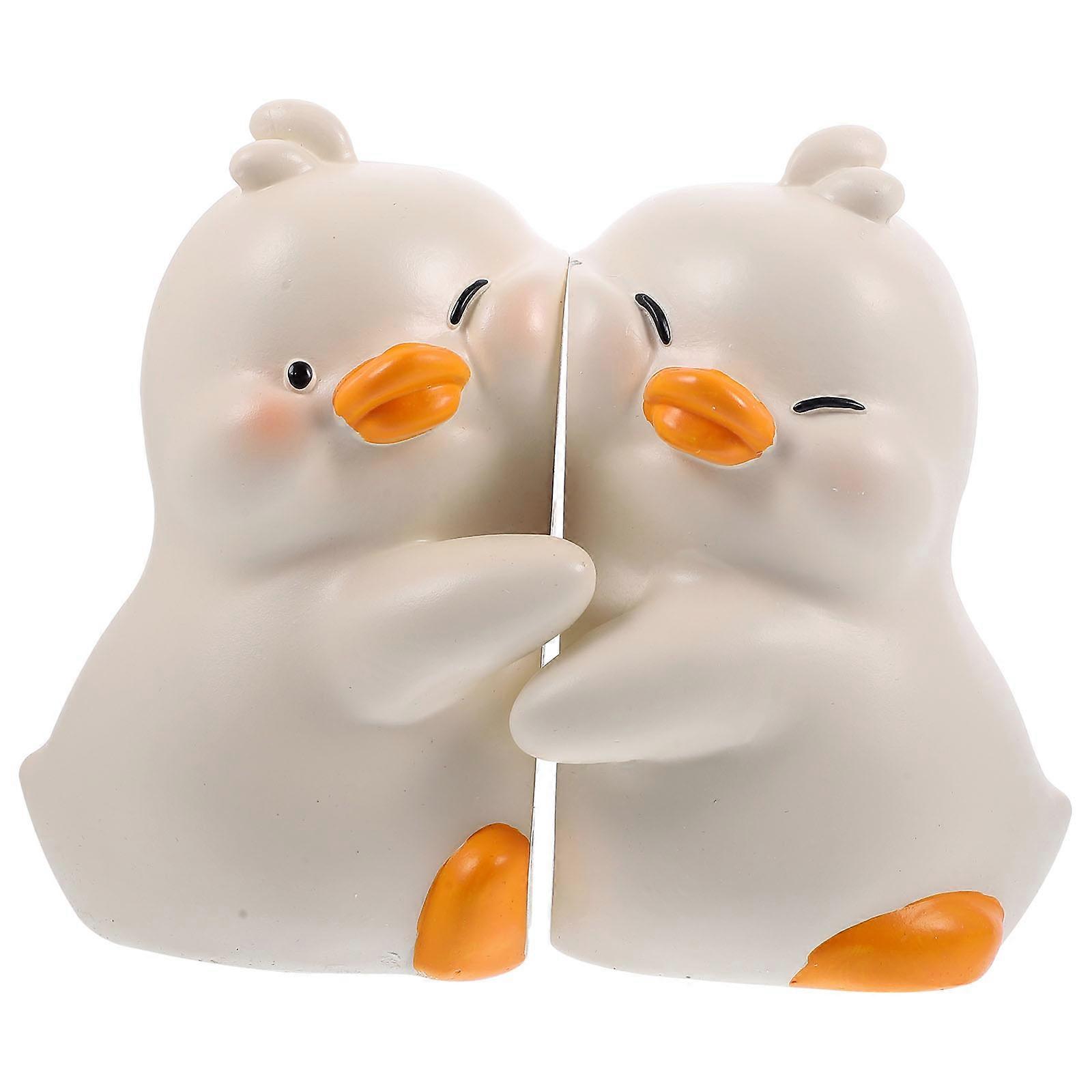 Book Shelf Accessories Cartoon Resin Bookend Duck Shape Minimalist Style Home Decor White 17.00X13.00X10.00CM Book Stabilizer 1 Pair
