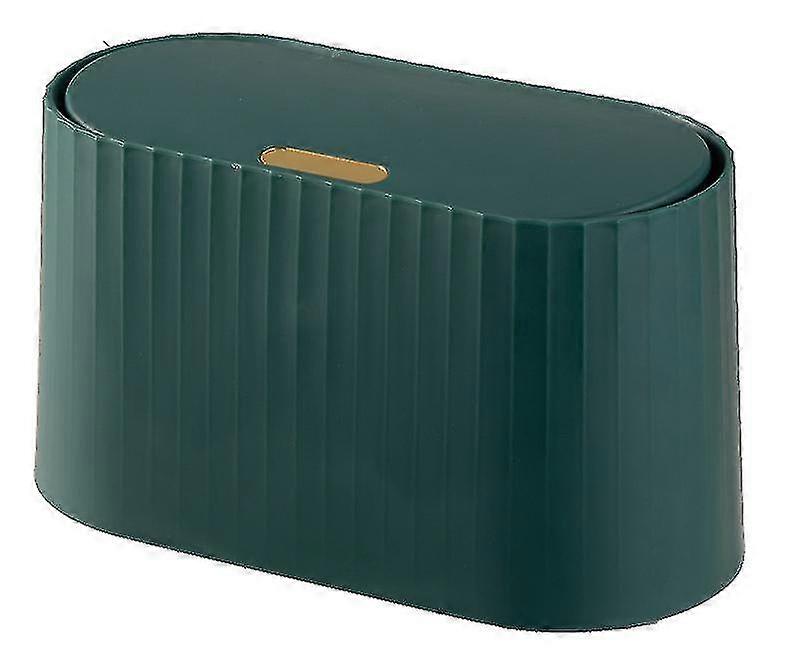 Small Cute Desktop Trash Bin with Lid, Tiny Press Type Waste Can for Countertop - Green