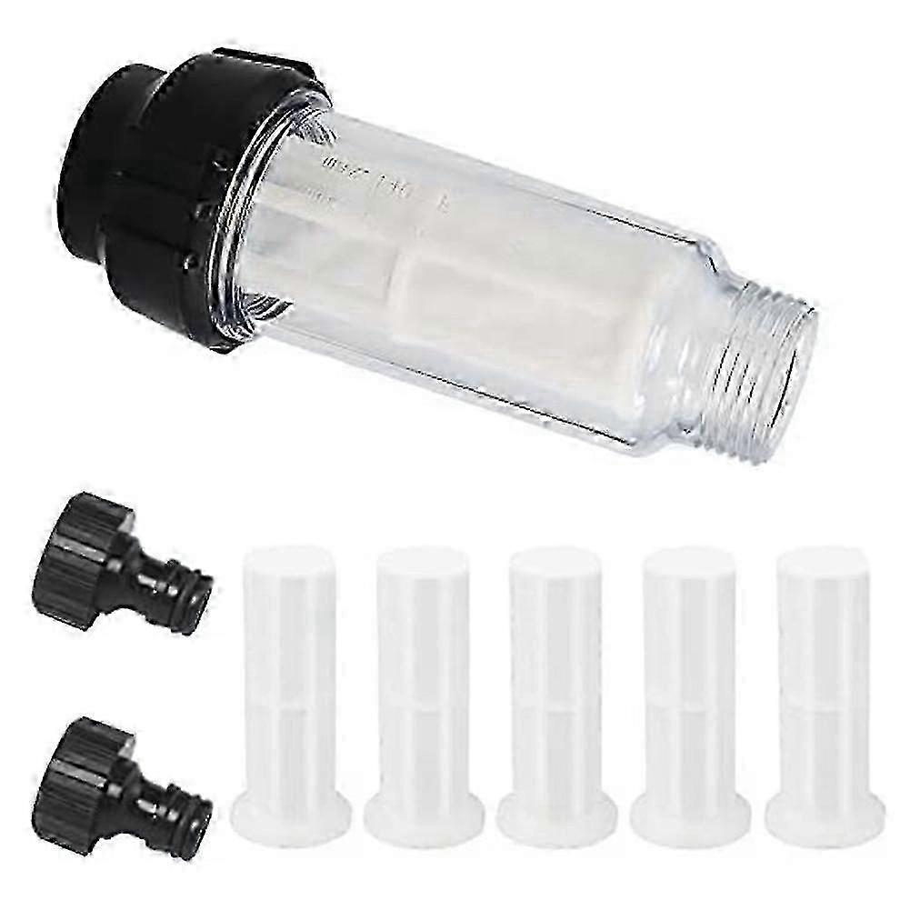 Garden Hose Water Filter, 3/4 Inch Pre-filter Set with 5 Filter Inserts + 2 Quick Connectors