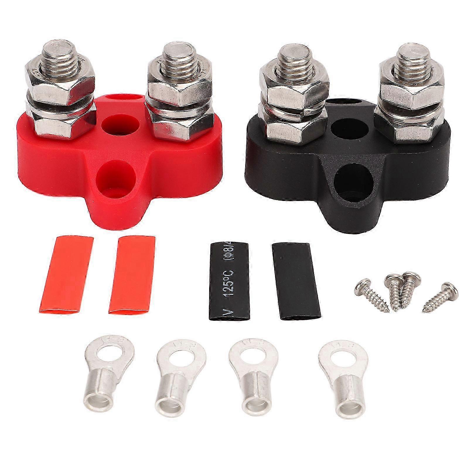 M8 Dual Heavy Duty Terminal Studs 48V Black Red with Copper Terminal Heat Shrinkable Tube