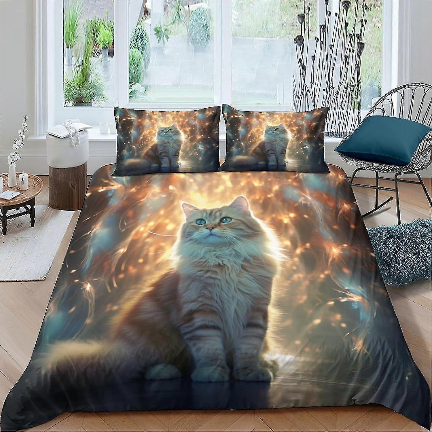 Cat Duvet Cover Set 3 Piece Set Easy Care and Super Soft Microfiber Bedding with 3D Printing Pattern and Matching Pillows