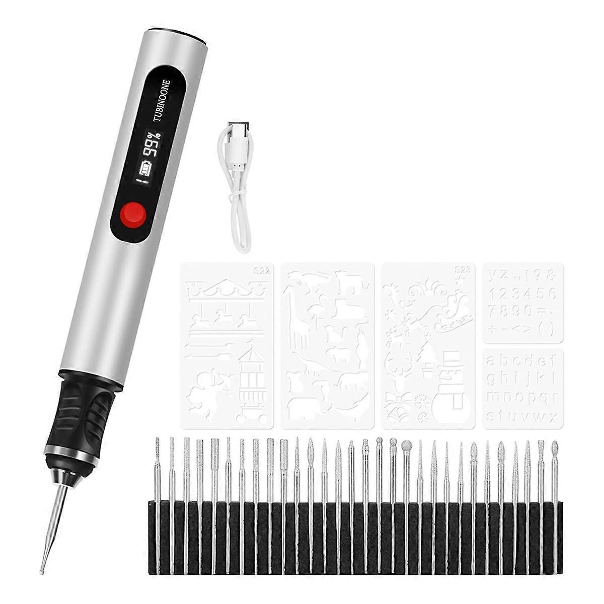 Graveringspen, til kunstnere og gør-det-selv-folk - Gravér 50+ overflader - Begyndervenlig - Genopladelig - 30 Bits & Mastery Guide A