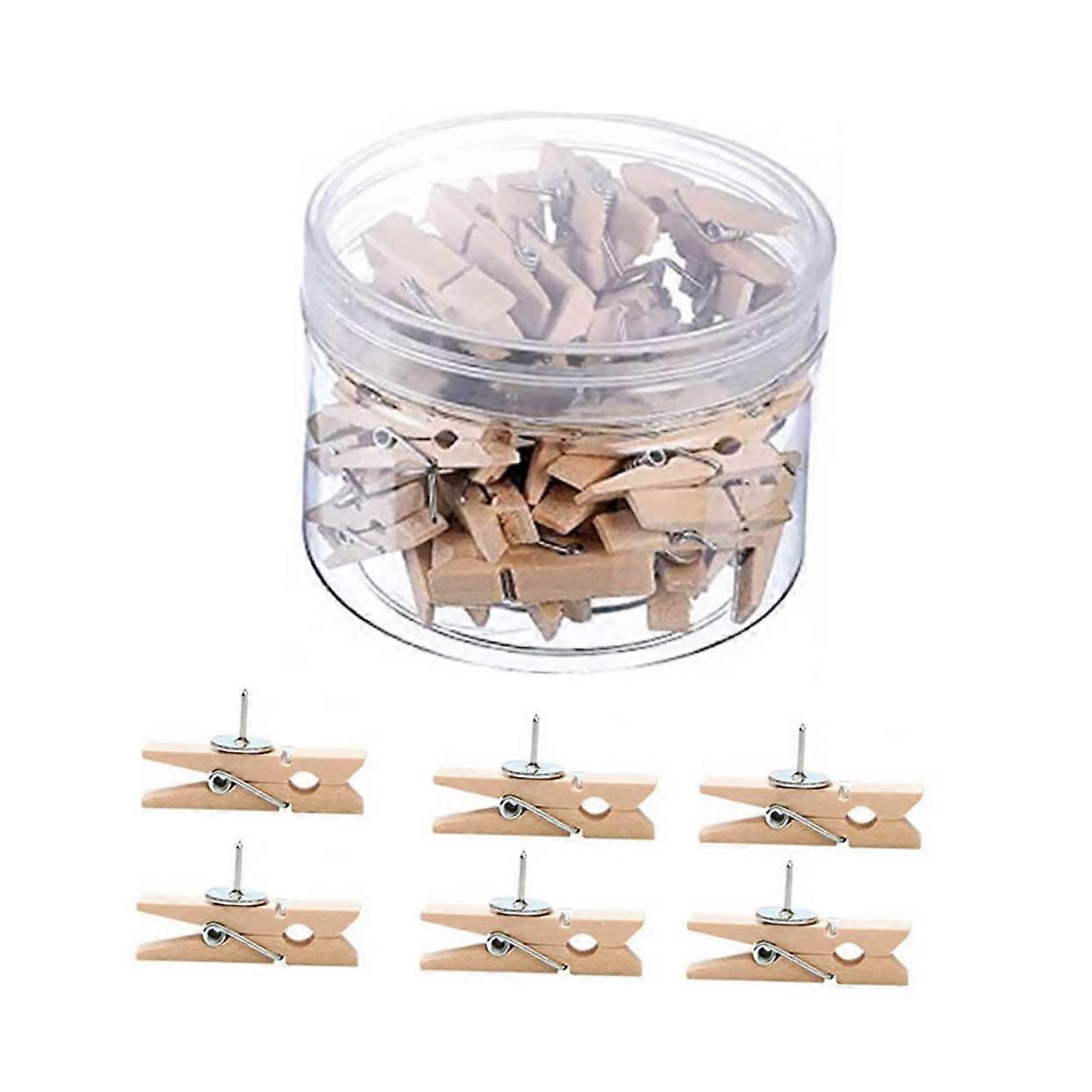 50 Pieces Wooden Push Pin Clips for Cork Boards - Durable Creative Clip Holders for Notes and Photos - Office and Home Use