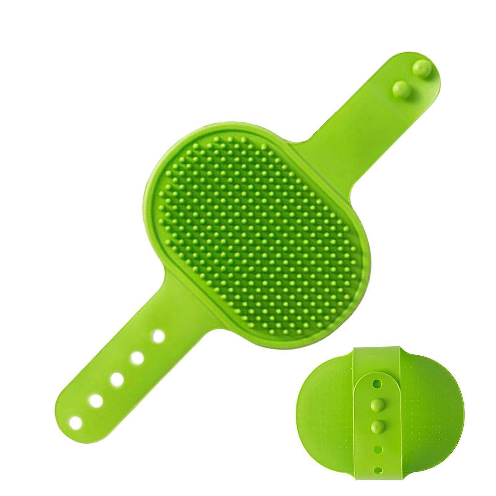 Cat Grooming Brush with Adjustable Strap and Cushion | Green Pet Hair Removal Tool for Dry Use and Multiple Coat Types