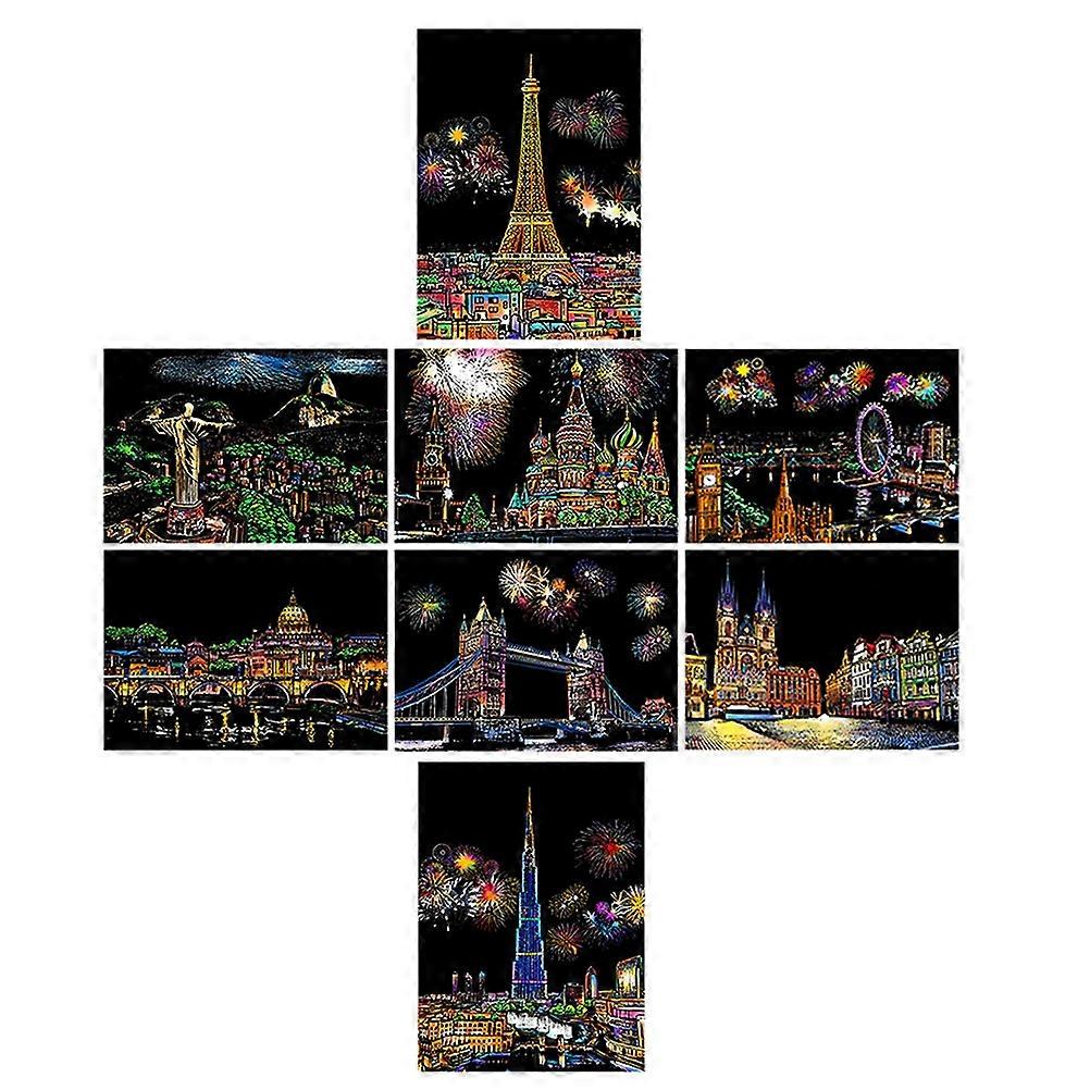 1 Set City Night View Scratch Paper Cards for DIY Scratch Off Art Crafts   Creative Activity Supplies for Engaging Patterns