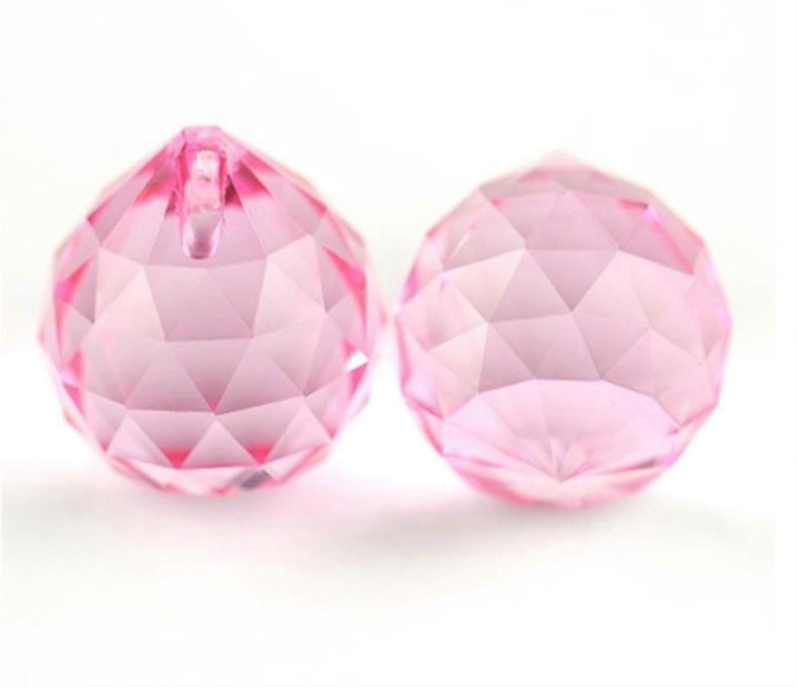 Crystal Candlestick Faceted Balls Glass Prism Balls 15mm 20mm 30mm 40mm Pink for Home Wedding Decoration