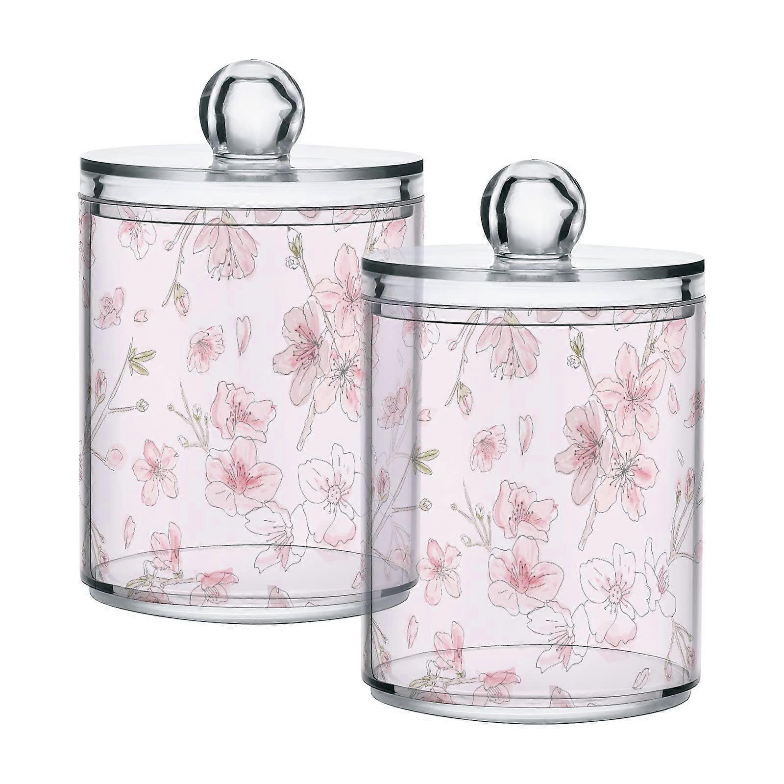Q-tips Cotton Buds Holder, Pink Plastic Storage Container, Pack of 2, Ideal for Bathroom and Travel Use