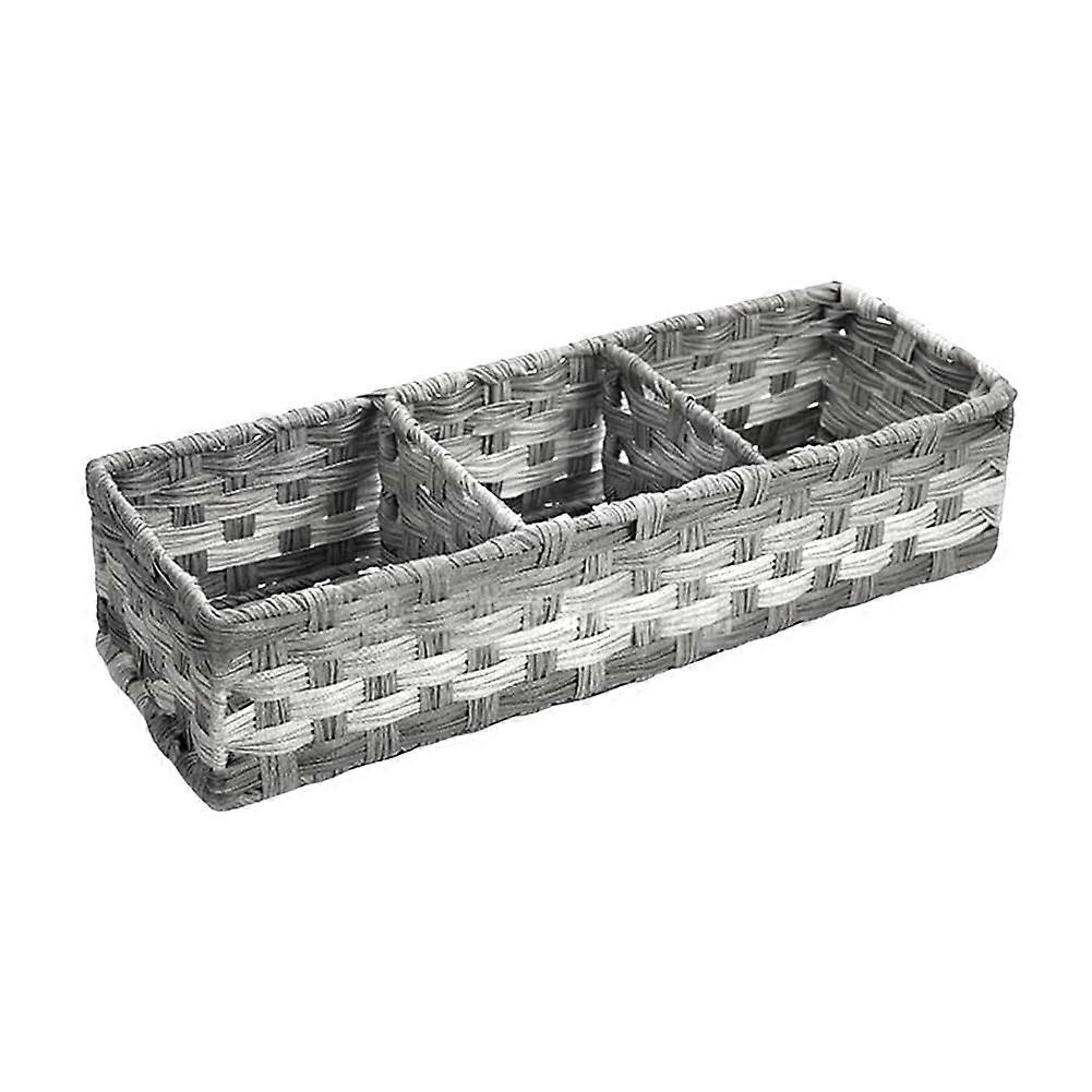 Bathroom Storage Basket with 3 Compartments Rustic Woven Plastic Basket Ref: 1637