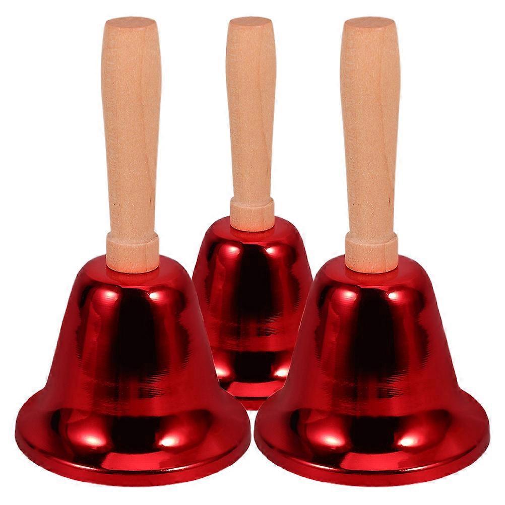 3pcs Loud Hand Bells, Portable Metal Call Bells with Wooden Handles for Restaurant, Classroom, Desk and Home Use, Iron Construction for Clear Ringing