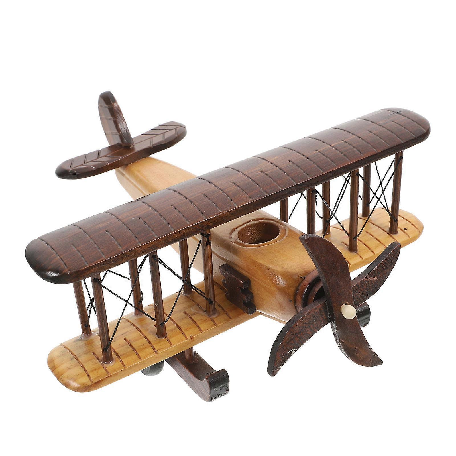 Desktop Ornaments Vintage Aviation Decor Hand-Crafted Wooden Airplane Model Office Decor 20.00X20.00X10.00CM Retro Plane Room 1Pack