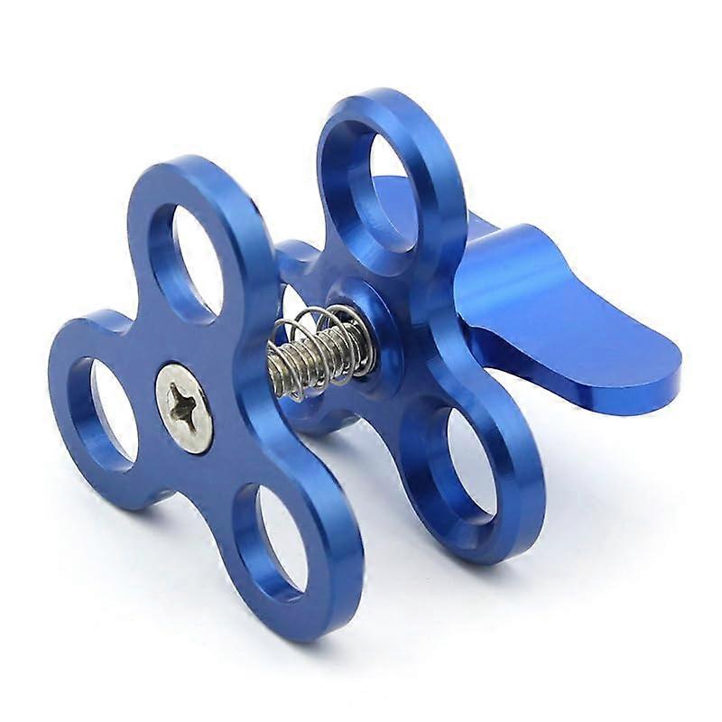 Underwater camera ball head clamp, universal metal threehole butterfly mount diving light arm clamp (blue)