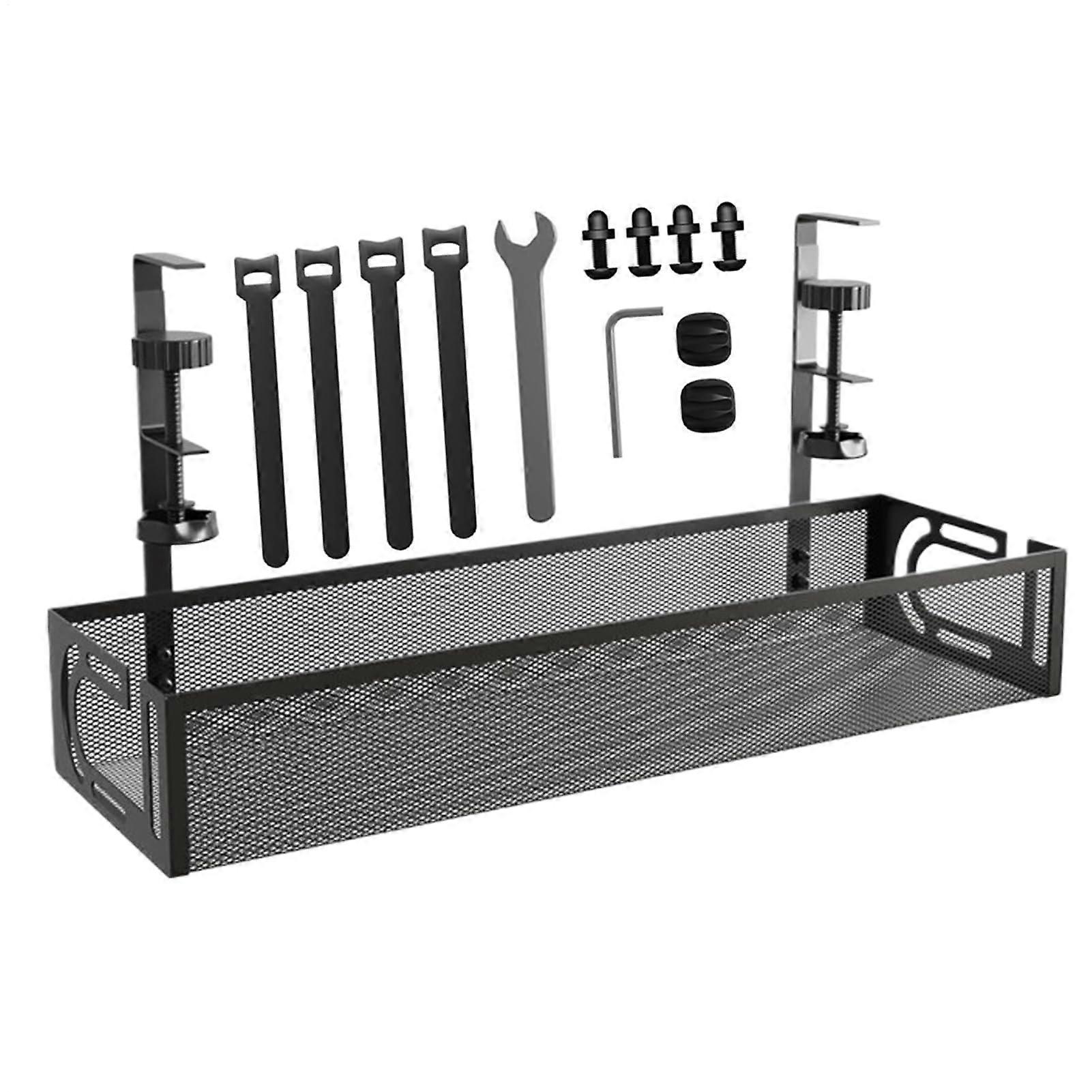 Cable Organizer Under Desktop, Desk Cable Management Tray - Drill-Free Cable Storage Solution, Black