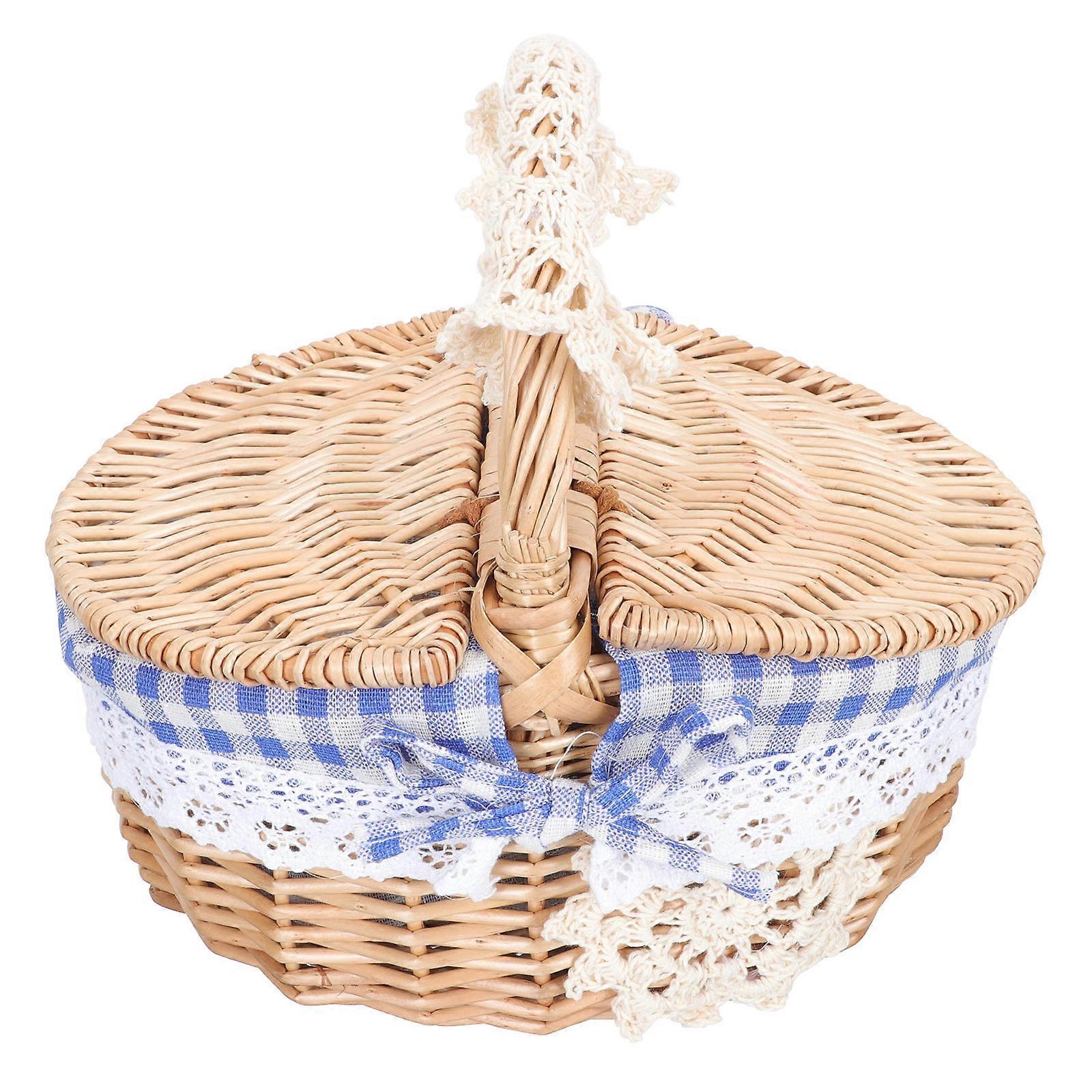 Lidded Rattan Basket Handwoven With Lid Household Decoration Compact Size Hemp Cloth Material 1Set