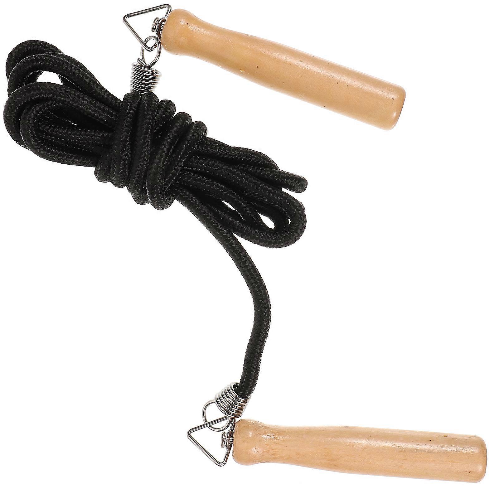 Wood Handle Jump Rope for Fitness Training Ergonomic Grip Durable Polypropylene Fiber Black 9.8 Feet