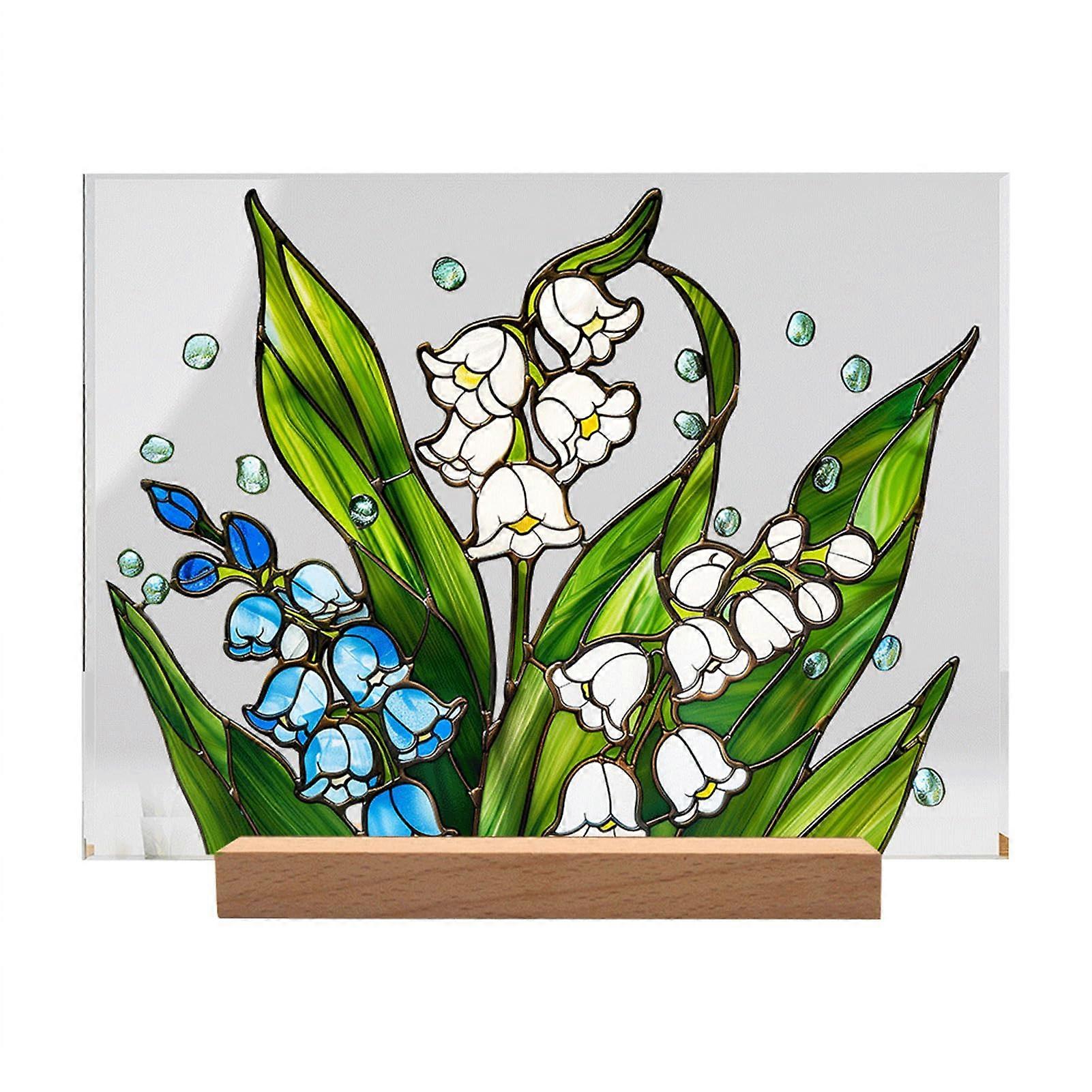 Handcrafted Acrylic Ornament with Colorful Floral Design, Transparent Glass Imitation for Home Decor, Table and Shelf Display