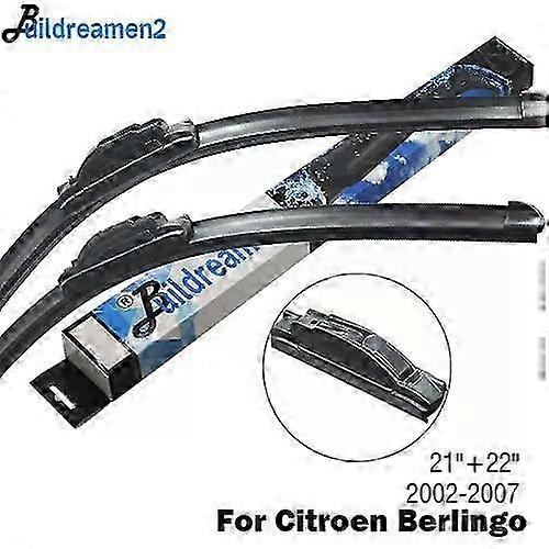 2-Piece Car Wiper Blade Set Compatible with Buildreamen2 - Front Windscreen Rubber Wipers for Citroen Berlingo (1996-2018) Hook/Push Button
