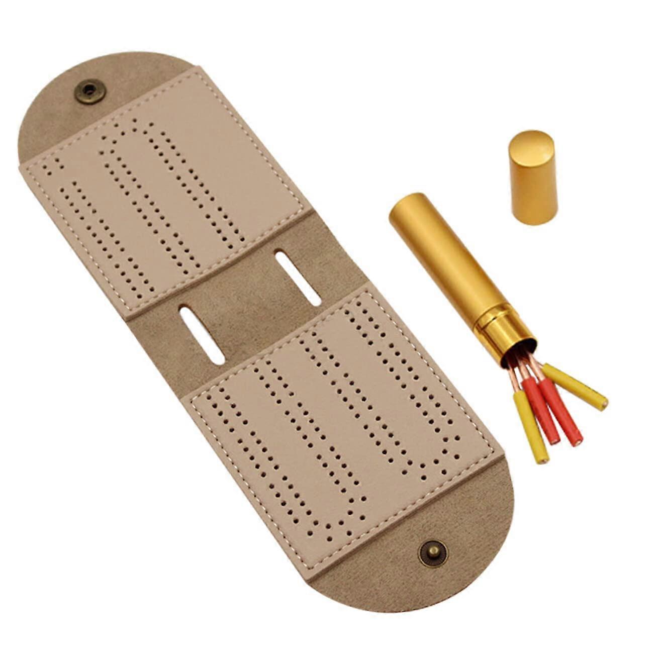 Cribbage Board Set with Foldable Travel Case, Metal Leather Design, 26.2x8cm, Desktop Accessories for Card Games