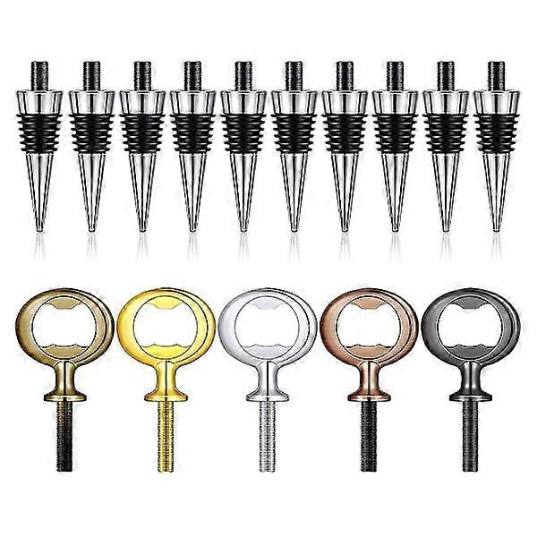 10pcs wine stoppers and 5pcs empty stainless steel corkscrews chrome cork corkscrews