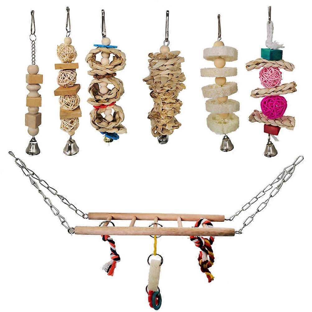 Assorted Color Hanging Toy For Parrots 18X2.5X2.5cm Block Shape Engaging Playtime 7Pcs