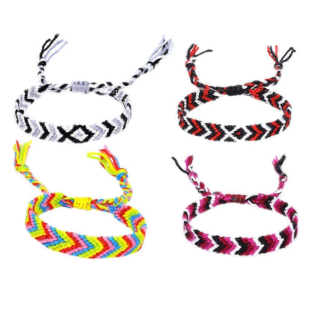 Simple Woven Bracelet Bohemian Style Adjustable Woven String Bracelets 4Pcs